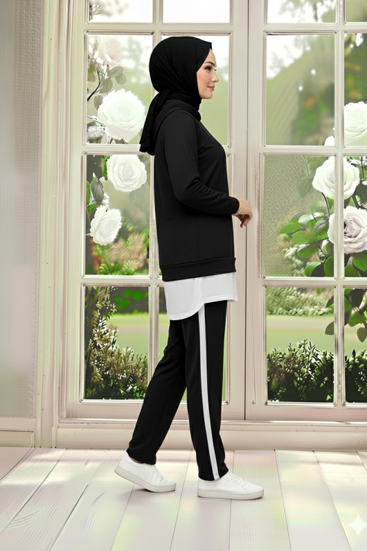 Tunik Takım Kapüşonlu Siyah 3004