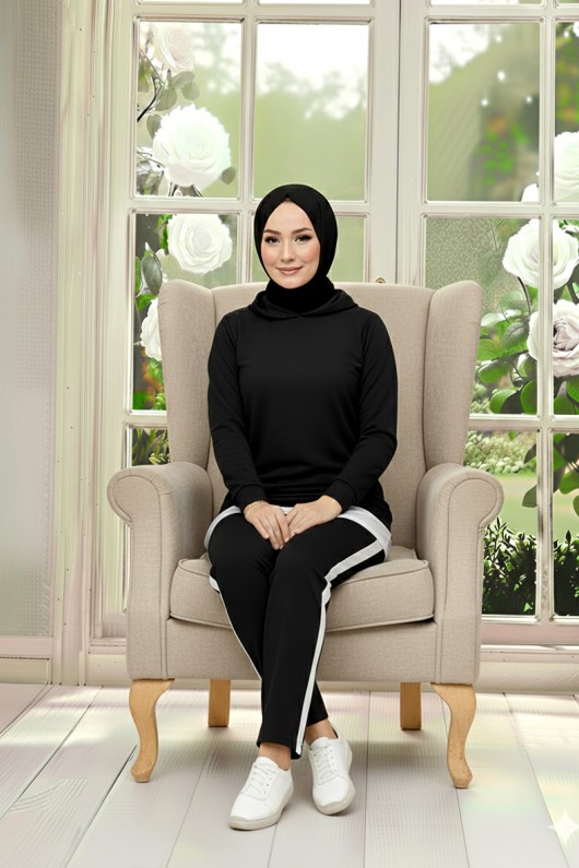 Tunik Takım Kapüşonlu Siyah 3004