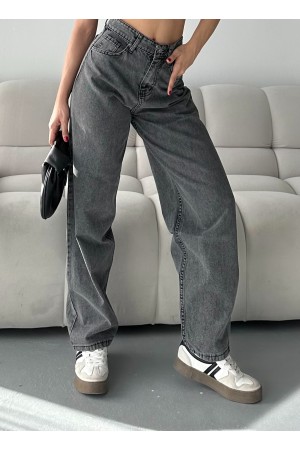Kadın Kot Baggy Jeans Denim Pantolon Kar Yıkama Gri 4000