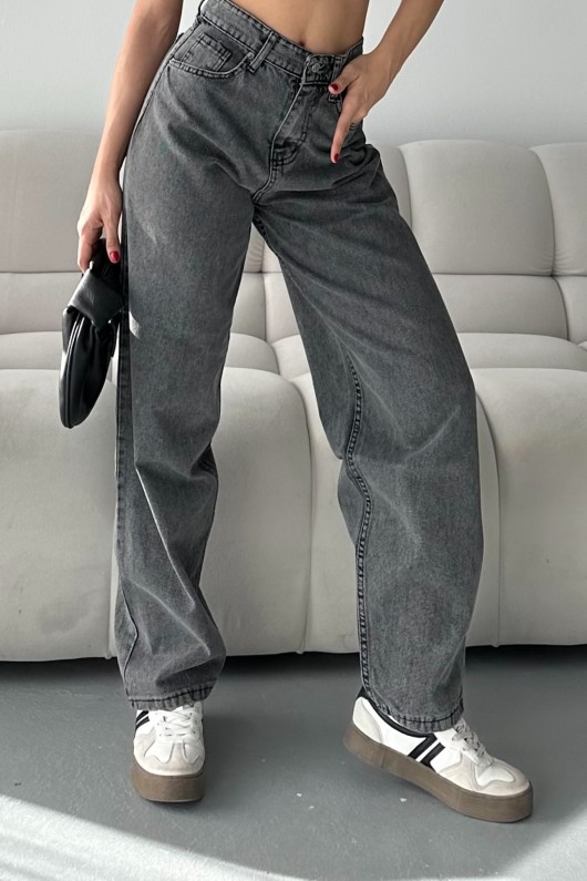 Kadın Kot Baggy Jeans Denim Pantolon Kar Yıkama Gri 4000