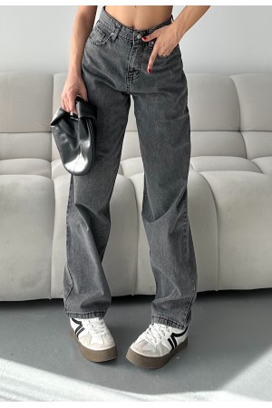 Kadın Kot Baggy Jeans Denim Pantolon Kar Yıkama Gri 4000