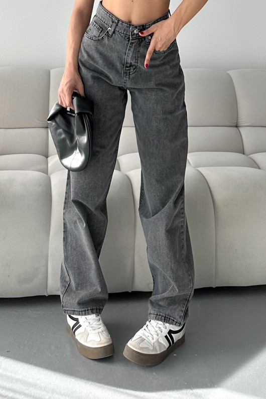Kadın Kot Baggy Jeans Denim Pantolon Kar Yıkama Gri 4000