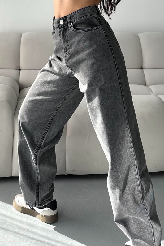 Kadın Kot Baggy Jeans Denim Pantolon Kar Yıkama Gri 4000