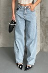 Kadın Kot Baggy Jeans Denim Pantolon Kar Yıkama Buz Mavisi 4000