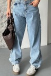 Kadın Kot Baggy Jeans Denim Pantolon Kar Yıkama Mavi 4000