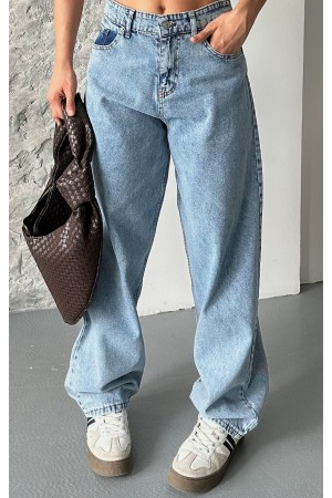 Kadın Kot Baggy Jeans Denim Pantolon Kar Yıkama Mavi 4000