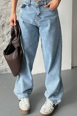 Kadın Kot Baggy Jeans Denim Pantolon Kar Yıkama Mavi 4000