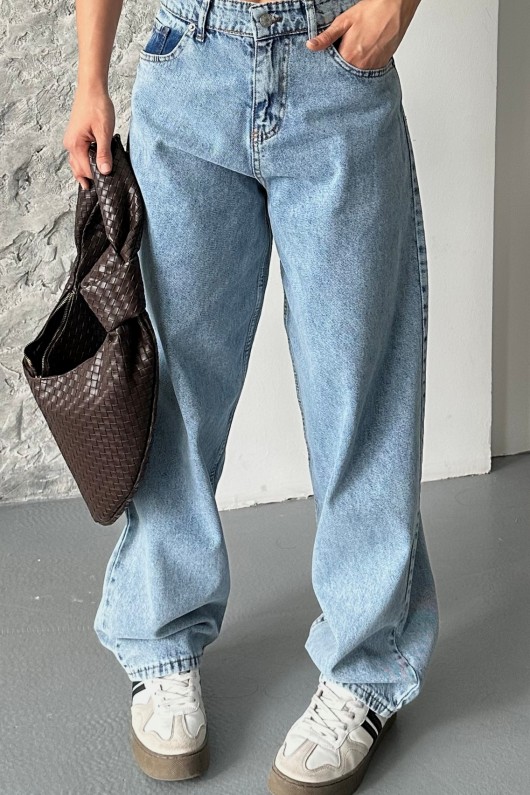 Kadın Kot Baggy Jeans Denim Pantolon Kar Yıkama Mavi 4000