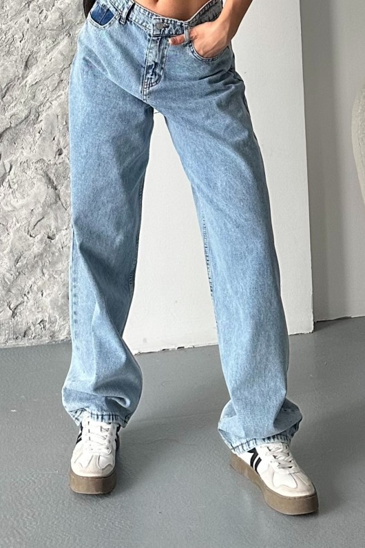Kadın Kot Baggy Jeans Denim Pantolon Kar Yıkama Mavi 4000