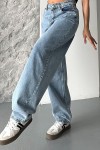 Kadın Kot Baggy Jeans Denim Pantolon Kar Yıkama Mavi 4000