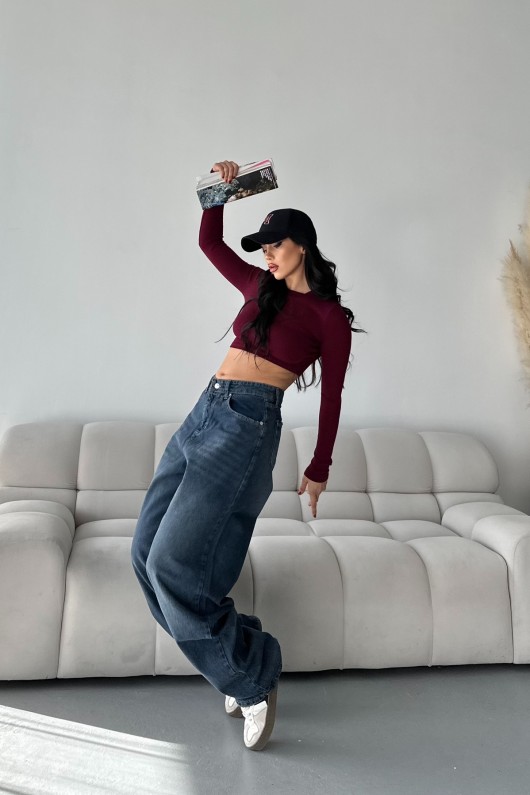 Kadın Kot Baggy Bol Kesim Bıyık Kimyasal Yıkamalı Pantolon Koyu Mavi 4001 Kadın Kot Baggy Bol Kesim Bıyık Kimyasal Yıkamalı Pantolon Koyu Mavi 4001