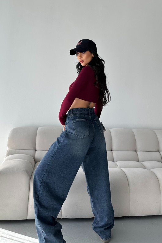 Kadın Kot Baggy Bol Kesim Bıyık Kimyasal Yıkamalı Pantolon Koyu Mavi 4001 Kadın Kot Baggy Bol Kesim Bıyık Kimyasal Yıkamalı Pantolon Koyu Mavi 4001