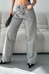 Kadın Kot Baggy Bol Kesim Bıyık Kimyasal Yıkamalı Pantolon Açık Gri 4001