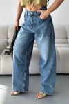 Kadın Kot Baggy Bol Kesim Bıyık Kimyasal Yıkamalı Pantolon Mavi 4001