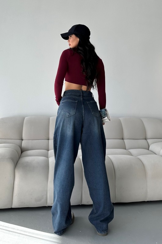 Kadın Kot Baggy Bol Kesim Bıyık Kimyasal Yıkamalı Pantolon Koyu Mavi 4001 Kadın Kot Baggy Bol Kesim Bıyık Kimyasal Yıkamalı Pantolon Koyu Mavi 4001