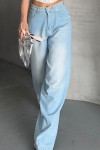 Kadın Baggy Kot Taş Enzim Kimyasal Bıyık Yıkama Pantolon Buz Mavi 4002