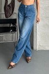 Kadın Baggy Kot Taş Enzim Kimyasal Bıyık Yıkama Pantolon Mavi 4002