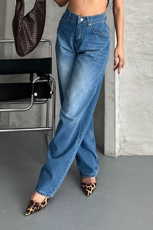 Kadın Baggy Kot Taş Enzim Kimyasal Bıyık Yıkama Pantolon Mavi 4002 Kadın Baggy Kot Taş Enzim Kimyasal Bıyık Yıkama Pantolon Mavi 4002