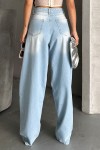 Kadın Baggy Kot Taş Enzim Kimyasal Bıyık Yıkama Pantolon Buz Mavi 4002
