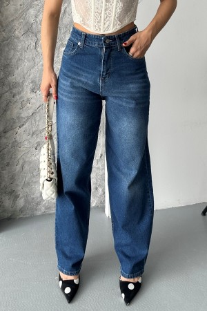 Kadın Baggy Kot Taş Enzim Kimyasal Bıyık Yıkama Pantolon Koyu Mavi 4002 Kadın Baggy Kot Taş Enzim Kimyasal Bıyık Yıkama Pantolon Koyu Mavi 4002