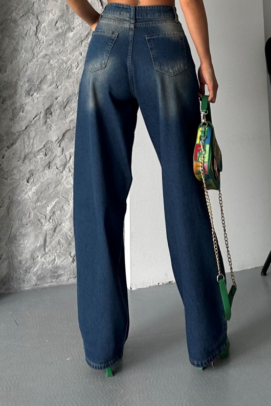 Kadın Baggy Kot Taş Enzim Kimyasal Bıyık Yıkama Pantolon Kahve Tint 4002