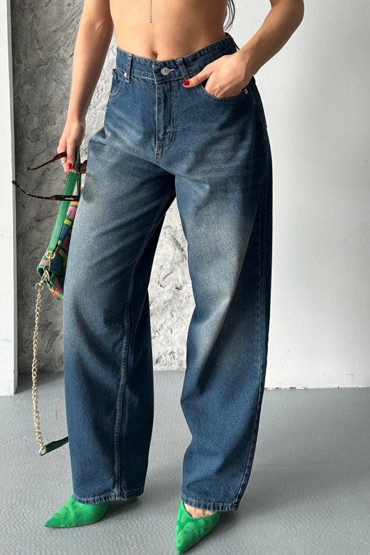 Kadın Baggy Kot Taş Enzim Kimyasal Bıyık Yıkama Pantolon Kahve Tint 4002