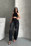 Kadın Kemer Tokalı Baggy Jean Pantolon Efektli Siyah 4003 Kadın Kemer Tokalı Baggy Jean Pantolon Efektli Siyah 4003