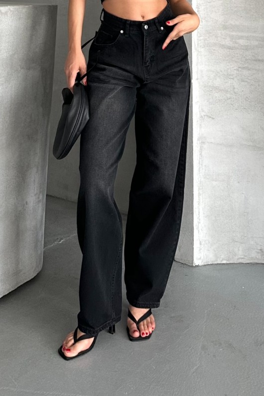 Kadın Kemer Tokalı Baggy Jean Pantolon Efektli Siyah 4003 Kadın Kemer Tokalı Baggy Jean Pantolon Efektli Siyah 4003