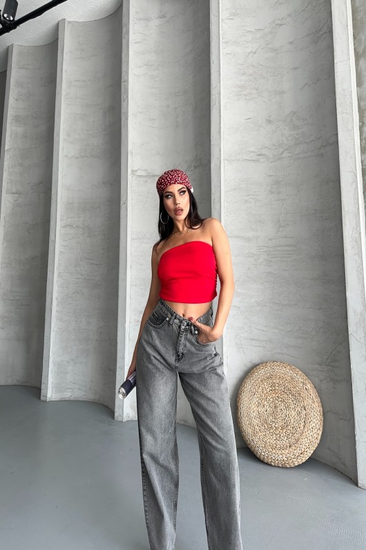 Kadın Kemer Tokalı Baggy Jean Pantolon Efektli Açık Füme 4003 Kadın Kemer Tokalı Baggy Jean Pantolon Efektli Açık Füme 4003