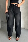 Kadın Kemer Tokalı Baggy Jean Pantolon Efektli Siyah 4003 Kadın Kemer Tokalı Baggy Jean Pantolon Efektli Siyah 4003