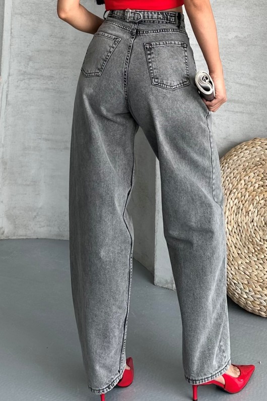 Kadın Kemer Tokalı Baggy Jean Pantolon Efektli Açık Füme 4003 Kadın Kemer Tokalı Baggy Jean Pantolon Efektli Açık Füme 4003