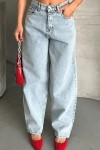 Kadın Baggy Jeans Kot Pantolon Kar Yıkamalı Denim Buz Mavi 4004