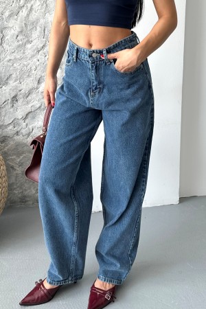 Kadın Baggy Jeans Kot Pantolon Kar Yıkamalı Denim Koyu Mavi 4004 Kadın Baggy Jeans Kot Pantolon Kar Yıkamalı Denim Koyu Mavi 4004