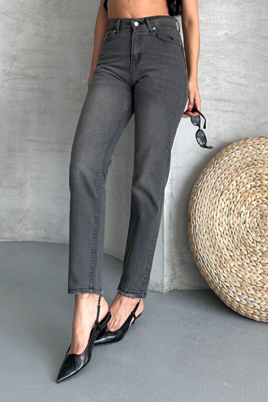 Kadın Mom Fıt Denim Pantolon Bıyık Kimyasal Kar Yıkama Füme 4005 Kadın Mom Fıt Denim Pantolon Bıyık Kimyasal Kar Yıkama Füme 4005