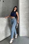 Kadın Mom Fıt Denim Pantolon Bıyık Kimyasal Kar Yıkama Mavi 4005 Kadın Mom Fıt Denim Pantolon Bıyık Kimyasal Kar Yıkama Mavi 4005