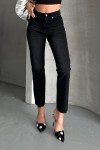 Kadın Mom Fıt Denim Pantolon Bıyık Kimyasal Kar Yıkama Siyah 4005 Kadın Mom Fıt Denim Pantolon Bıyık Kimyasal Kar Yıkama Siyah 4005