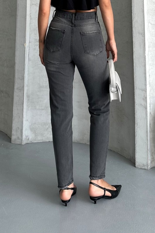 Kadın Mom Fıt Denim Pantolon Bıyık Kimyasal Kar Yıkama Füme 4005 Kadın Mom Fıt Denim Pantolon Bıyık Kimyasal Kar Yıkama Füme 4005