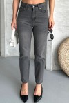 Kadın Mom Fıt Denim Pantolon Bıyık Kimyasal Kar Yıkama Füme 4005 Kadın Mom Fıt Denim Pantolon Bıyık Kimyasal Kar Yıkama Füme 4005