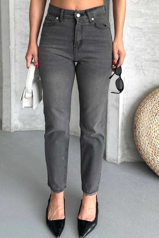 Kadın Mom Fıt Denim Pantolon Bıyık Kimyasal Kar Yıkama Füme 4005 Kadın Mom Fıt Denim Pantolon Bıyık Kimyasal Kar Yıkama Füme 4005
