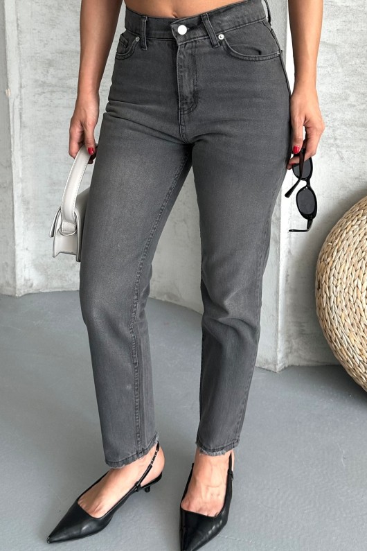 Kadın Mom Fıt Denim Pantolon Bıyık Kimyasal Kar Yıkama Füme 4005 Kadın Mom Fıt Denim Pantolon Bıyık Kimyasal Kar Yıkama Füme 4005