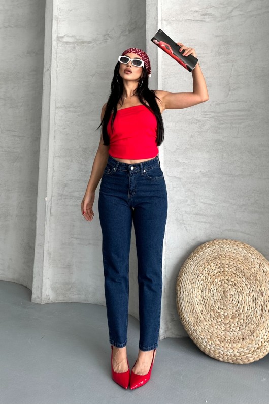 Kadın Mom Fıt Kot Pantolon Enzim Taş Yıkama Koyu Mavi 4006 Kadın Mom Fıt Kot Pantolon Enzim Taş Yıkama Koyu Mavi 4006