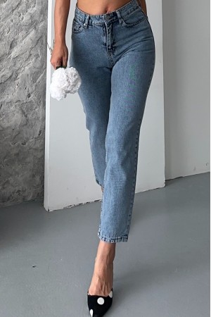 Kadın Mom Fıt Kot Pantolon Enzim Taş Yıkama Mavi 4006