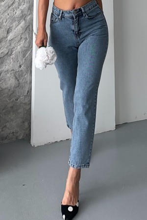 Kadın Mom Fıt Kot Pantolon Enzim Taş Yıkama Mavi 4006