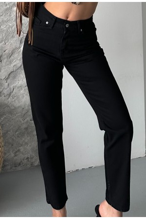 Kadın Mom Fıt Kot Pantolon Enzim Taş Yıkama Siyah 4006