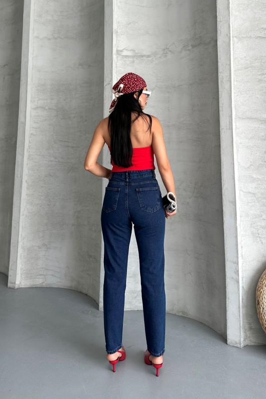 Kadın Mom Fıt Kot Pantolon Enzim Taş Yıkama Koyu Mavi 4006 Kadın Mom Fıt Kot Pantolon Enzim Taş Yıkama Koyu Mavi 4006