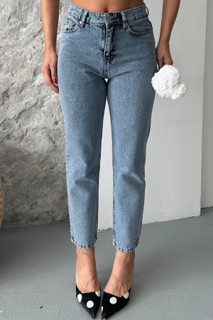 Kadın Mom Fıt Kot Pantolon Enzim Taş Yıkama Mavi 4006