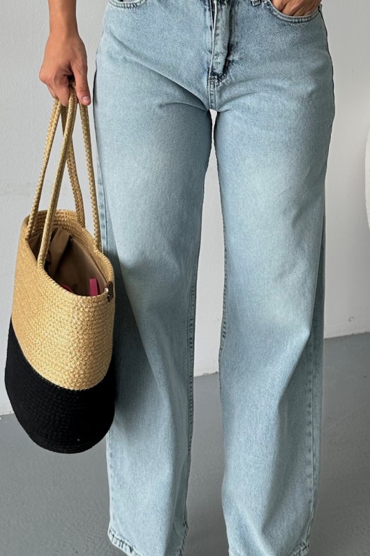 Kadın Palazzo Kot Pantolon Arka Cep Detaylı Kar Yıkama Buz Mavi 4007