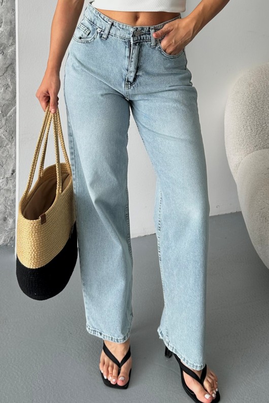 Kadın Palazzo Kot Pantolon Arka Cep Detaylı Kar Yıkama Buz Mavi 4007