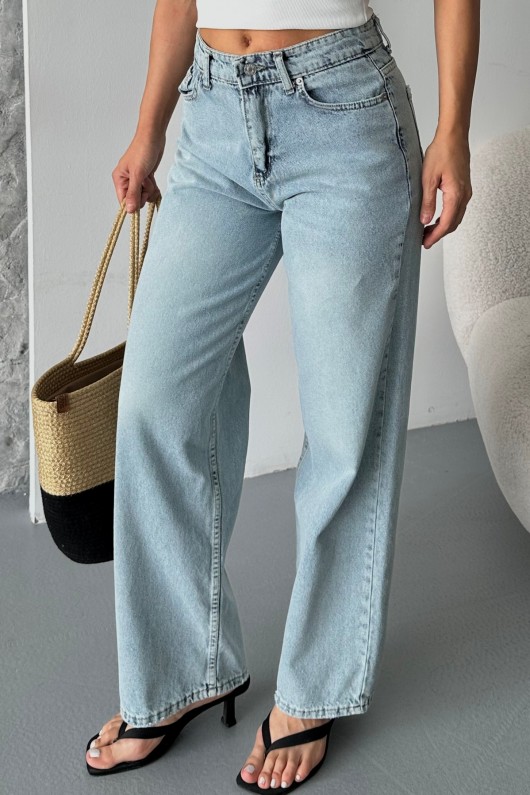 Kadın Palazzo Kot Pantolon Arka Cep Detaylı Kar Yıkama Buz Mavi 4007