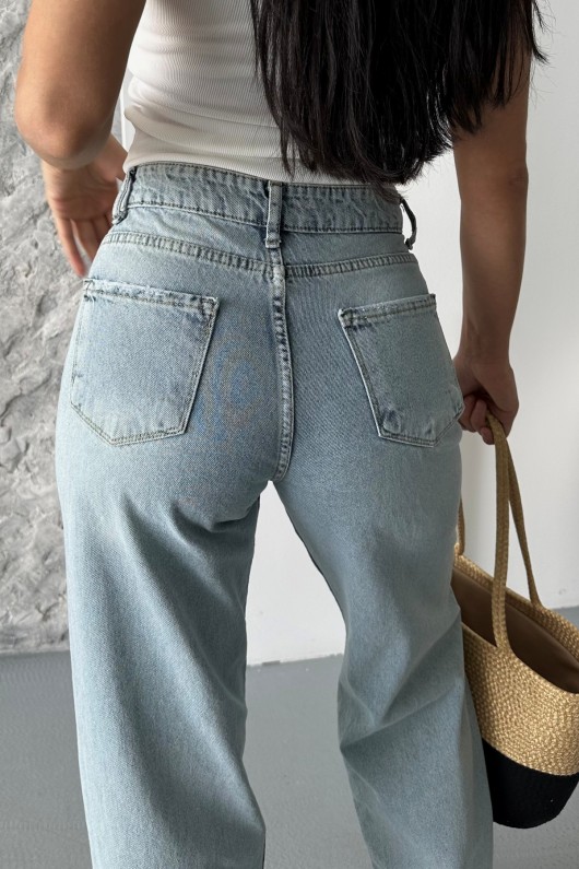 Kadın Palazzo Kot Pantolon Arka Cep Detaylı Kar Yıkama Buz Mavi 4007